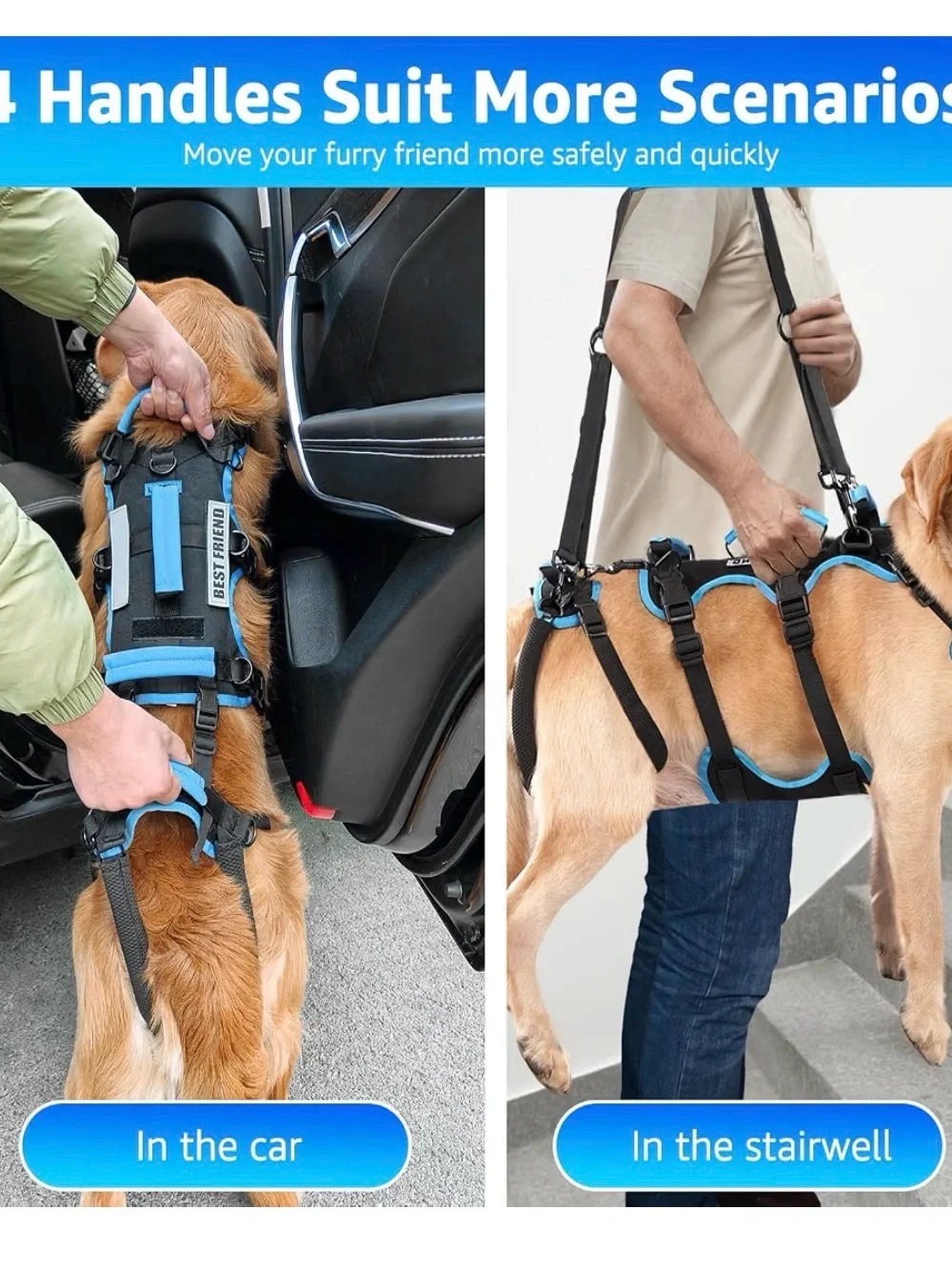 Blue Dog Support Harness with Lift Handle and Adjustable Straps